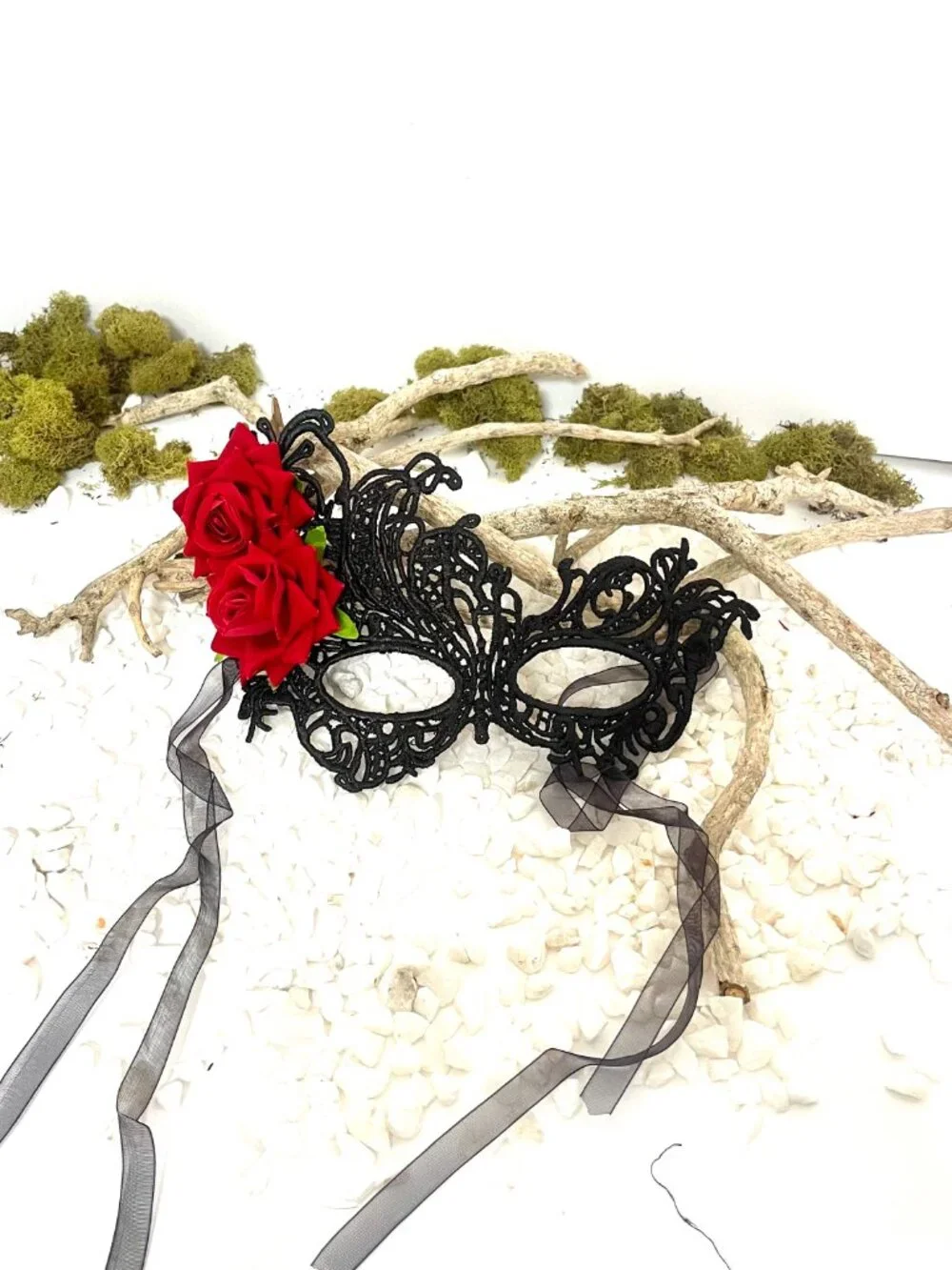 Black lace Rose mask for Women with ribbons. NEW ITEM.